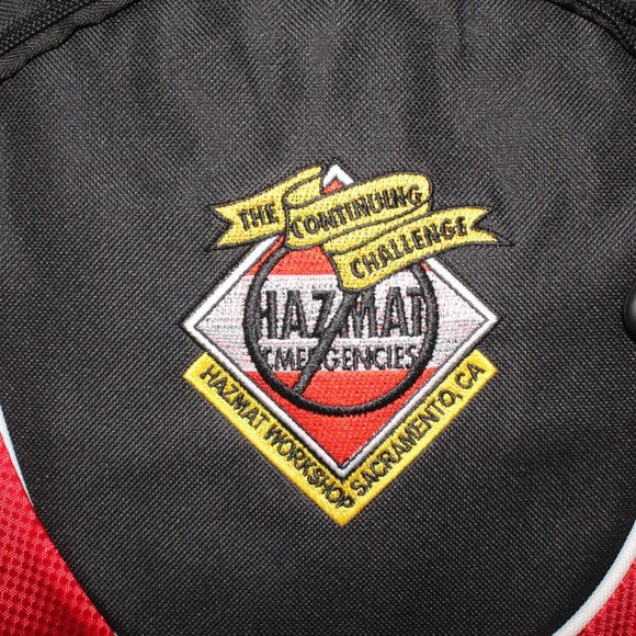 HazMat Embroidered Black Red Laptop Day Travel Backpack Zippered Nylon - Picture 3 of 8